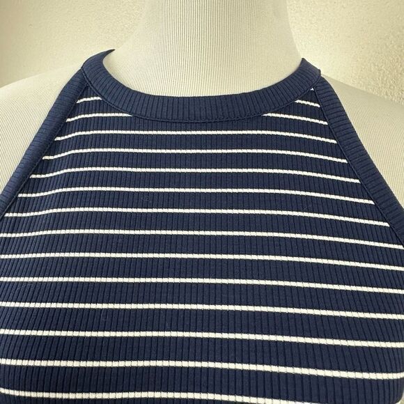 Old Navy Women's Size M Ribbed High Neck Dress Sleeveless Blue and White Stripes - Picture 4 of 11
